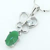 Sterling Silver Pendant/Charm,  platina plating with Jade, 25x9.6mm, Sold by PC