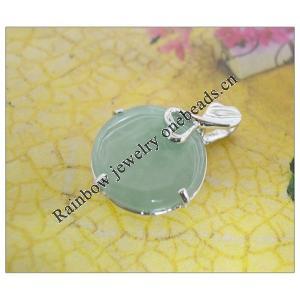 Sterling Silver Pendant/Charm,  platina plating with Jade, 23.19x13mm, Sold by PC