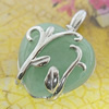 Sterling Silver Pendant/Charm,  platina plating with Jade, 28x20.35mm, Sold by PC