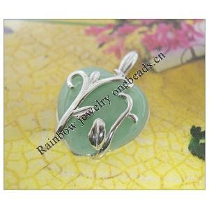 Sterling Silver Pendant/Charm,  platina plating with Jade, 28x20.35mm, Sold by PC