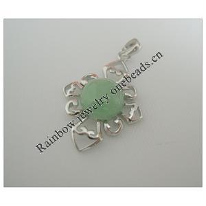 Sterling Silver Pendant/Charm,  platina plating with Jade, Calabash 32.55x19.35mm, Sold by PC