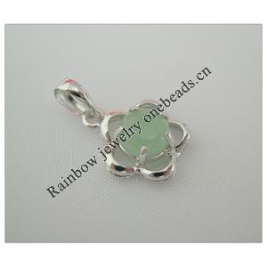 Sterling Silver Pendant/Charm,  platina plating with Jade, 18x12mm, Sold by PC