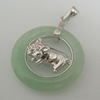 Sterling Silver Pendant/Charm,  platina plating with Jade, 31x21.5mm, Sold by PC
