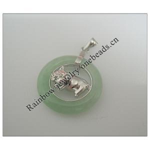 Sterling Silver Pendant/Charm,  platina plating with Jade, 31x21.5mm, Sold by PC