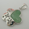 Sterling Silver Pendant/Charm,  platina plating with Jade, 22x15.5mm, Sold by PC