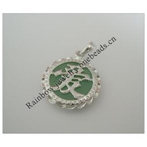 Sterling Silver Pendant/Charm,  platina plating with Jade, 22x16mm, Sold by PC
