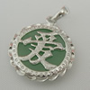 Sterling Silver Pendant/Charm,  platina plating with Jade, 22x16mm, Sold by PC