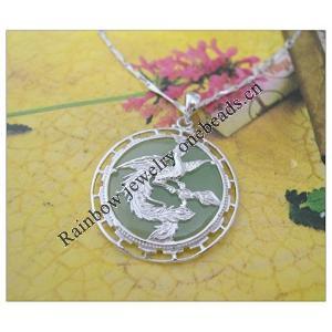 Sterling Silver Pendant/Charm,  platina plating with Jade, 34x27mm, Sold by PC