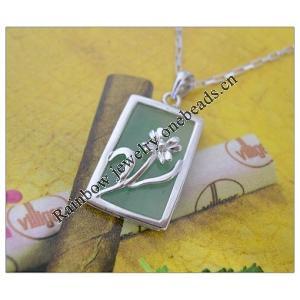 Sterling Silver Pendant/Charm,  platina plating with Jade, 30x14.5mm, Sold by PC