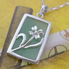 Sterling Silver Pendant/Charm,  platina plating with Jade, 30x14.5mm, Sold by PC