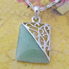 Sterling Silver Pendant/Charm,  platina plating with Jade, 26x14mm, Sold by PC