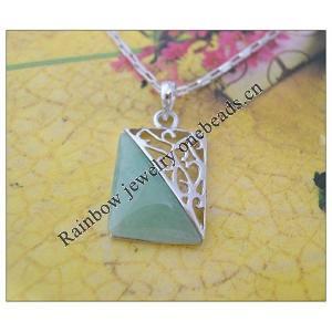 Sterling Silver Pendant/Charm,  platina plating with Jade, 26x14mm, Sold by PC