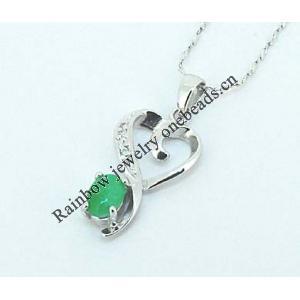 Sterling Silver Pendant/Charm,  platina plating with Jade, 24x11.4mm, Sold by PC
