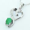 Sterling Silver Pendant/Charm,  platina plating with Jade, 24x11.4mm, Sold by PC