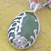 Sterling Silver Pendant/Charm,  platina plating with Jade, 31x17mm, Sold by PC