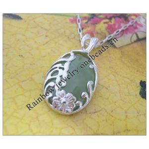 Sterling Silver Pendant/Charm,  platina plating with Jade, 31x17mm, Sold by PC