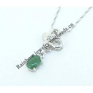 Sterling Silver Pendant/Charm,  platina plating with Jade, 21.5x9.8mm, Sold by PC