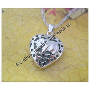 Sterling Silver Pendant/Charm,  platina plating with Jade, 24x16mm, Sold by PC