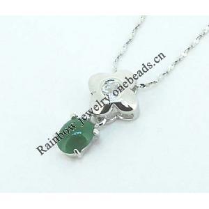 Sterling Silver Pendant/Charm,  platina plating with Jade, 17x9.4mm, Sold by PC