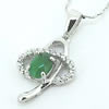 Sterling Silver Pendant/Charm,  platina plating with Jade, 24x13mm, Sold by PC