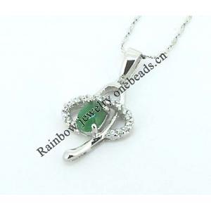 Sterling Silver Pendant/Charm,  platina plating with Jade, 24x13mm, Sold by PC
