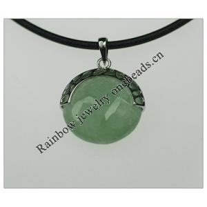 Sterling Silver Pendant/Charm,  platina plating with Jade, 26x20mm, Sold by PC