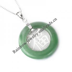 Sterling Silver Pendant/Charm,  platina plating with Jade, 27x17mm, Sold by PC
