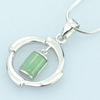 Sterling Silver Pendant/Charm,  platina plating with Jade, 24x15mm, Sold by PC