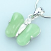 Sterling Silver Pendant/Charm,  platina plating with Jade, Butterfly 20x14mm, Sold by PC