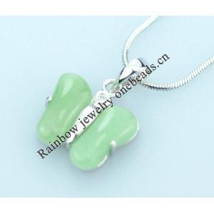 Sterling Silver Pendant/Charm,  platina plating with Jade, Butterfly 20x14mm, Sold by PC