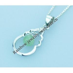 Sterling Silver Pendant/Charm,  platina plating with Jade, 24x10mm, Sold by PC