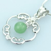 Sterling Silver Pendant/Charm,  platina plating with Jade, 26x17mm, Sold by PC