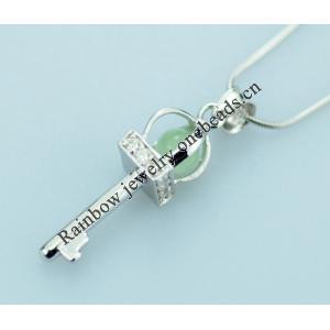 Sterling Silver Pendant/Charm,  platina plating with Jade, Flower 34x8mm, Sold by PC