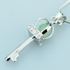 Sterling Silver Pendant/Charm,  platina plating with Jade, Flower 34x8mm, Sold by PC