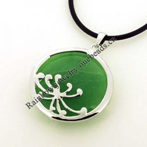 Sterling Silver Pendant/Charm,  platina plating with Jade, 33x25mm, Sold by PC