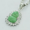 Sterling Silver Pendant/Charm,  platina plating with Jade, 29x15mm, Sold by PC