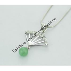 Sterling Silver Pendant/Charm,  platina plating with Jade, 30x20mm, Sold by PC