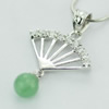 Sterling Silver Pendant/Charm,  platina plating with Jade, 30x20mm, Sold by PC