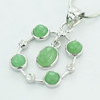 Sterling Silver Pendant/Charm,  platina plating with Jade, 29x18mm, Sold by PC