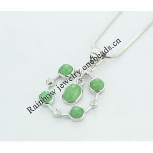 Sterling Silver Pendant/Charm,  platina plating with Jade, 29x18mm, Sold by PC