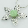 Sterling Silver Pendant/Charm,  platina plating with Jade, 27x27mm, Sold by PC