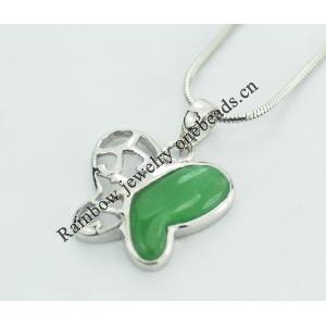 Sterling Silver Pendant/Charm,  platina plating with Jade, 20x16mm, Sold by PC