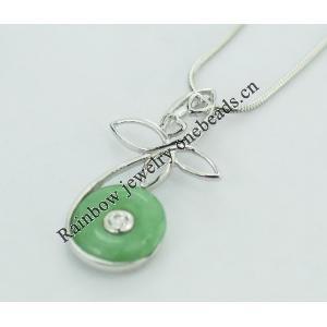 Sterling Silver Pendant/Charm,  platina plating with Jade, 29x16mm, Sold by PC