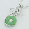 Sterling Silver Pendant/Charm,  platina plating with Jade, 29x16mm, Sold by PC