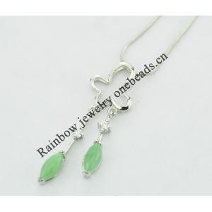 Sterling Silver Pendant/Charm,  platina plating with Jade, 34x13mm, Sold by PC