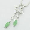 Sterling Silver Pendant/Charm,  platina plating with Jade, 34x13mm, Sold by PC