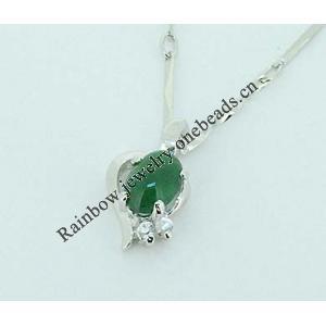 Sterling Silver Pendant/Charm,  platina plating with Jade, 13x7.5mm, Sold by PC