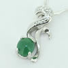 Sterling Silver Pendant/Charm,  platina plating with Jade, 16x19.5mm, Sold by PC