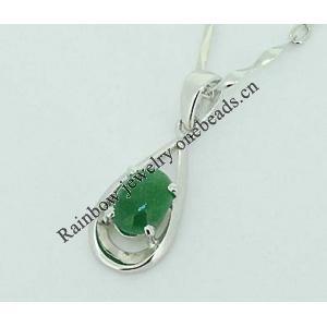 Sterling Silver Pendant/Charm,  platina plating with Jade, 18x7.5mm, Sold by PC