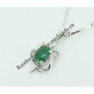 Sterling Silver Pendant/Charm,  platina plating with Jade, 16x8mm, Sold by PC